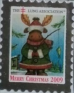 Stamp, Lung Association Merry Christmas Moose Fshing, Cinderellas,  , Charity, Christmas, Tuberculosis / TBC, Winter