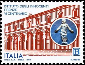 Stamp, Institute of the Innocents of Florence, Italy,  , Architecture, Charity, Statues