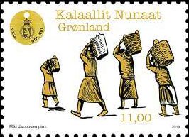 Stamp, Miners Carrying Coal, Greenland,  , Mining