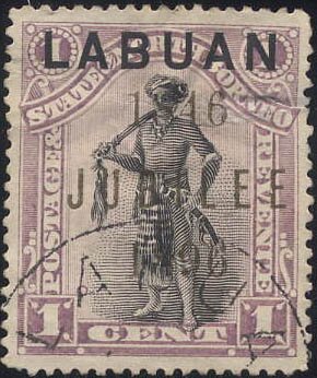 Stamp, Dyak Chieftain, Labuan,  , Tribal Chiefs and Caciques
