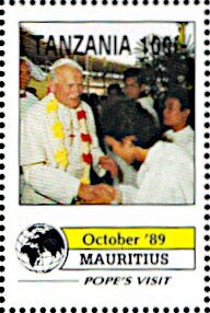 Stamp, Papal Visit in Mauritius (October 1989), Tanzania,  , Popes, Religion