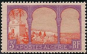 Stamp, Bay of Algiers, 5 trees, Algeria,  , Buildings, Landscapes, Townscapes / City Views