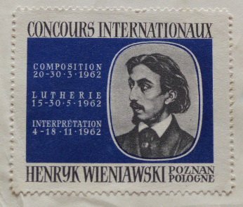 Stamp, International competition Henryk Wieniawski, Cinderellas,  , Composers, Music