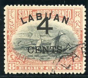 Stamp, Dhow Surcharged 4 CENTS, Labuan,  , Sailing Ships, Ships