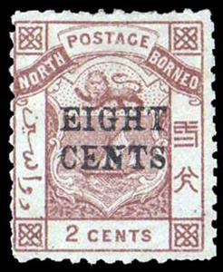Stamp, Coat of Arms Surcharged "EIGHT CENTS", North Borneo,  , Coats of Arms
