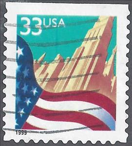 Stamp, Flag over City, United States of America,  , Buildings, Flags, Townscapes / City Views
