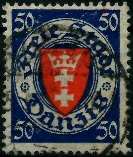 The coat of arms of Danzig in an oval frame