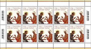 Mini Sheet, 700th Anniversary of Saint Francis' Dialogue with Sultan, Germany, Federal Republic,  , Anniversaries and Jubilees, Diplomacy, Saints, Sultan