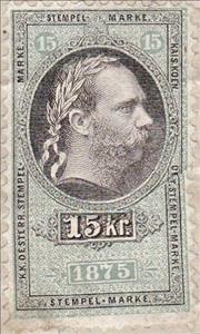 Stamp, Stempel Marke 1875 15kr, Austria,  , Numbers