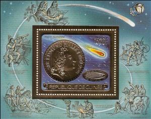 Souvenir Sheet, Sir Edmund Halley, Guinea,  , Comets, Outer Space, Scientists