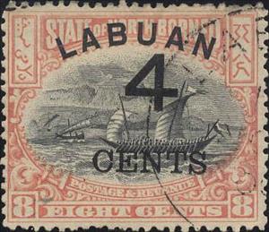 Stamp, Dhow Surcharged 4 CENTS, Labuan,  , Sailing Ships, Ships