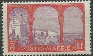 Stamp, Bay of Algiers, 5 trees, Algeria,  , Buildings, Landscapes, Townscapes / City Views