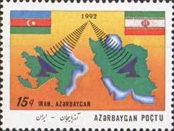 Flags and maps of Azerbaijan and Iran and communication