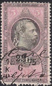 Stamp, Stempel Marke 1875 5fl, Austria,  , Heads of State, Numbers