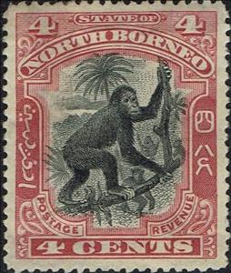Stamp, Bornean Orangutan (Pongo pygmaeus), North Borneo,  , Monkeys