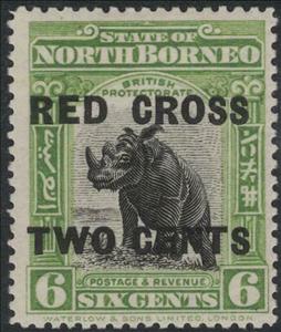 Stamp, Sumatran Rhinoceros - surcharged, North Borneo,  , Rhinoceroses