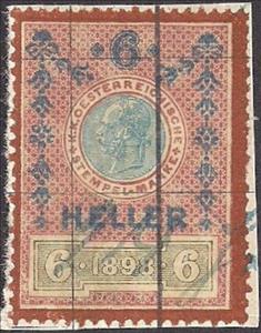 Stamp, Stempel Marke 1898 6 heller, Austria,  , Numbers