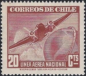 Stamp, Plane and Globe, Chile,  , Aviation, Aircrafts