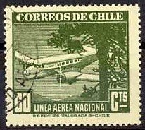 Stamp, Plane and Tree, Chile,  , Aviation, Aircrafts