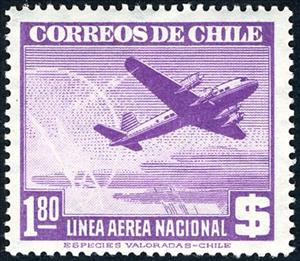 Stamp, Plane and Radio Tower, Chile,  , Aviation, Aircrafts