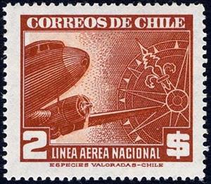Stamp, Plane and Compass, Chile,  , Aviation, Aircrafts