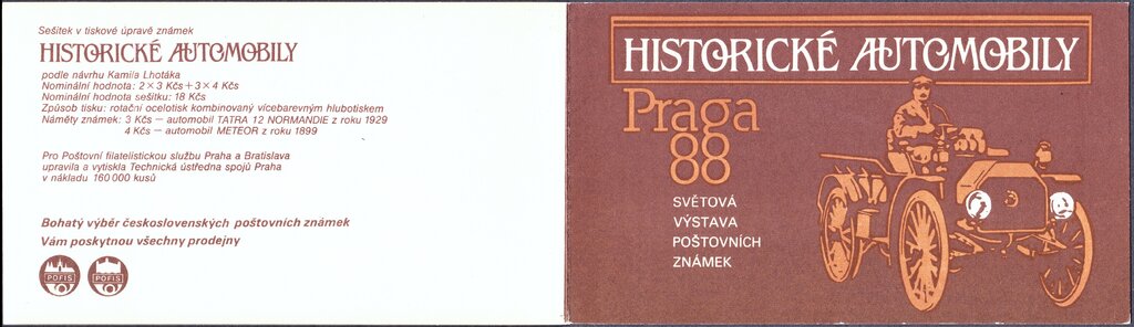 Booklet, Classic Automobiles (Tatra 12 Normandie-1929,Meteor-1899), Czechoslovakia,  , Cars, Philatelic Exhibitions