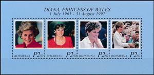 Souvenir Sheet, Princess Diana, Botswana,  , Princesses, Royalty