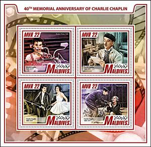 Mini Sheet, 40th Memorial Anniversary of Charlie Chaplin, Maldives,  , Actors