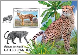 Souvenir Sheet, Leptailurus serval, Angola,  , Animals (Fauna), Cats of Prey, Cheetahs, Mammals