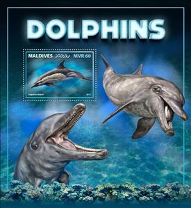 Souvenir Sheet, Dolphins, Maldives,  , Animals (Fauna), Dolphins, Mammals, Sea (Marine) Mammals, Sea Life