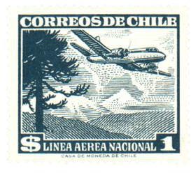 Stamp, Airplane and tree, Chile,  , Aviation, Aircrafts