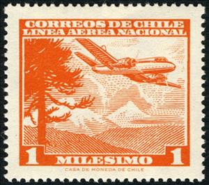 Stamp, Airplane and tree, Chile,  , Aviation, Aircrafts