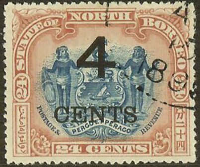 Coat of Arms with Supporters Surcharged "4 CENTS"