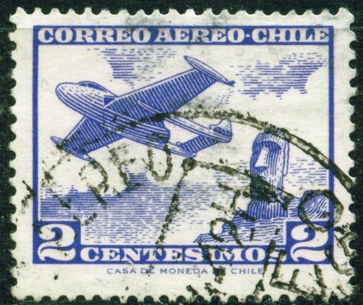 Plane and Moai on Easter Island