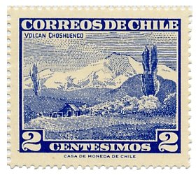 Stamp, Choshuenco vulcano (large), Chile,  , Landscapes, Volcanos