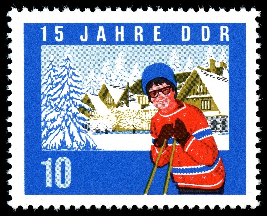 Ski driver, snowy village