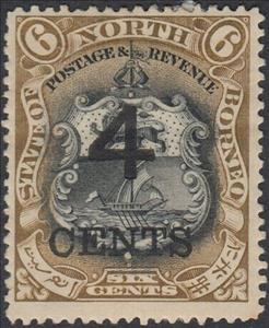 Stamp, Coat of Arms Surcharged "4 CENTS", North Borneo,  , Coats of Arms