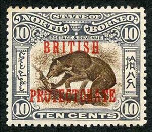 Stamp, Sun Bear (Ursus malayanus) ovp "BRITISH PROTECTORATE", North Borneo,  , Bears