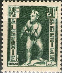 Stamp, Child with Eagle, Algeria,  , Art, Sculptures, Statues