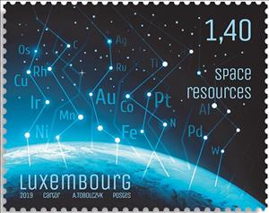 Stamp, Resources of Space, Luxembourg,  , Mining, Outer Space