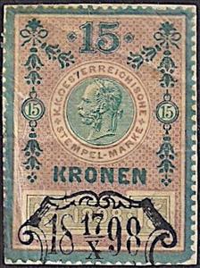 Stamp, Stempel Marke 1898 15 krone, Austria,  , Numbers