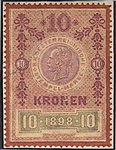 Stamp, Stempel Marke 1898 10 krone, Austria,  , Numbers