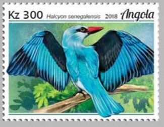 Stamp, Halcyon senegalensis, Angola,  , Animals (Fauna), Birds, Kingfishers