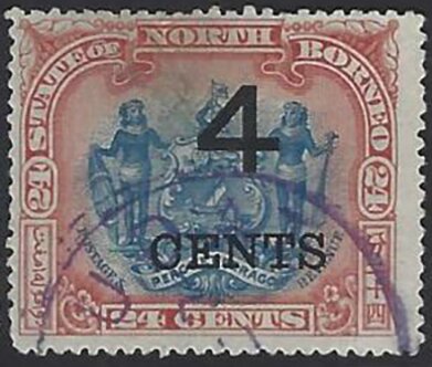 Coat of Arms with Supporters Surcharged "4 CENTS"