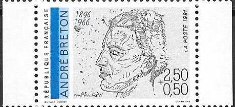 Stamp, André Breton (1896-1966), France,  , Authors, Drawings, Famous People, Literary People (Poets and Writers), Literature, Men