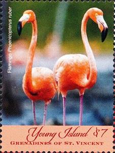 Stamp, Phoenicoptrus ruber, Saint Vincent Grenadines,  , Animals (Fauna), Birds, Flamingos