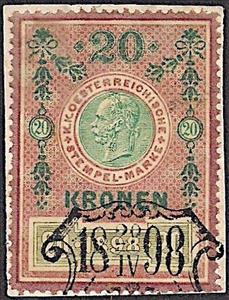 Stamp, Stempel Marke 1898 20 krone, Austria,  , Numbers