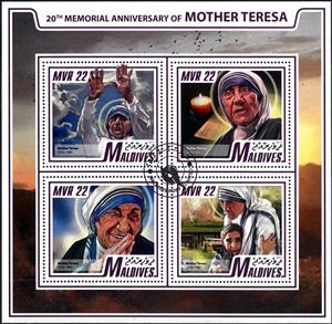 Mini Sheet, Mother Teresa, Maldives,  , Famous People