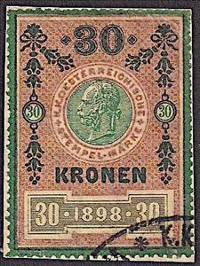 Stamp, Stempel Marke 1898 30 krone, Austria,  , Numbers