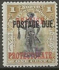Dyak Chief Overprinted with Period at End of "POSTAGE DUE."